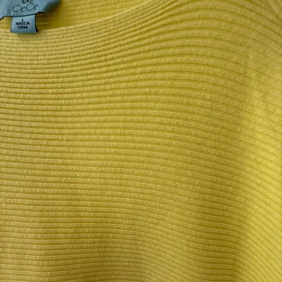 New CeCe Bright Yellow Ribbed Knit Sweater Dolman Sleeves Boat Neck Boho - Picture 4 of 9